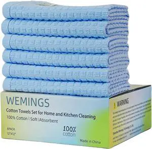 Cotton Dishcloths Set for Home and Kitchen Cleaning- 12x12 Inches Pack of 6- Dish Cloths Dish Towels Dish Rags - with Hanging Loop - 100% Cotton Soft Absorbent (Blue 6)