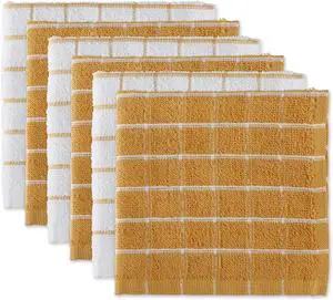 Basic Terry Collection Windowpane Dishcloth Set 12x12 Honey Gold 6 Piece