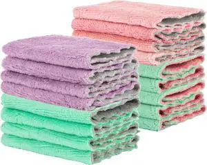 Coral Velvet Dish Towels - 17PCS Super Absorbent Kitchen Towels Microfiber Washcloths Cleaning Rags Washable Quick Drying Household Reusable Dish Cloths for Daily Kitchen Cleaning Bathroom