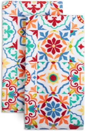 Worn Tiles Kitchen Towel Set Cotton Multicolor/Orange/Blue/Red 2 Piece