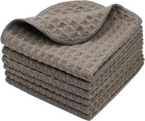 Microfiber Kitchen Cleaning Cloth Thick Dish Rags Waffle Weave Washcloths Dish Cloths Ultra Absorbent Odor Free 12inch X 12inch 6 Pack Gray