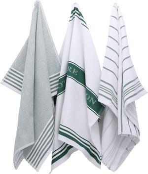 Classic Value Pack Kitchen Dish Towels/Tea Towels/Dishcloth - 100% Cotton Low Lint Professional Grade Kitchen Dish Towels Green- Striped - Set of 3