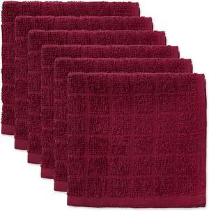 Basic Terry Collection Solid Windowpane Dishcloth Set 12x12 Wine 6 Piece