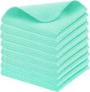 Dish Cloths and Dish Rags - 8 Pack Waffle Weave Solid Kitchen Dish Wash Cloths 100% Cotton 12 x 12 Inches Ultra Soft Absorbent Quick Drying - Spring Summer Easter - Turquoise