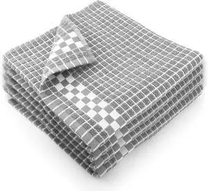 Classic Dark Kitchen Dish Towels with Hanging Loop - Heavy Duty Absorbent Dish Clothes - European Made 100% Cotton Tea Towels - Set of 4 Silver Gray