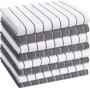 Microfiber Kitchen Towels Stripe Designed Super Soft and Absorbent Dish Towels Pack of 8 18 x 26 Inch Gray and White