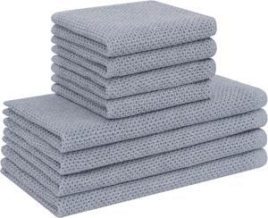 Kitchen Towels and Dishcloths Sets 26 X 15 Inch and 12 X 12 Inch Set of 8 Soft and Super Absorbent Dish Towels for Drying Dishes Grey