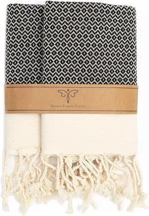 Vintage Series Kitchen Dish Towels Pack of 2 Machine Washable Wash Cloths Ultra Soft Absorbent Prewashed and Quick Dry Turkish Dish Towels 15x26 Inch (Black)