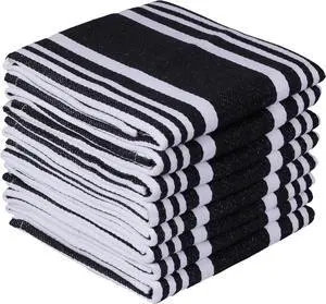 Dish Cloth Set of 8 Black White Stripes 12X12 Inches Premium Soft Cotton Highly Absorbent Quick Drying Super Soft Dish Towels with Hanging Loop Kitchen Wash Cloths for Dishes