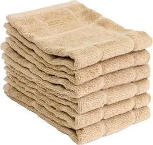 Premium Solid Dish Cloth Set: Highly Absorbent Super Soft - 100% Turkish Cotton Terry Looped 13x14 Dish Towels for Cleaning & Drying Dishes Pan Glassware or Counter 6-Pack Cappuccino