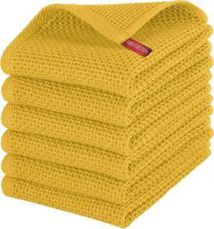 100% Turkish Cotton 6-Pack Waffle Premium Kitchen Towels - Quick Drying and Super Absorbent Kitchen Dishcloth Towels Ultra Soft Multi-Purpose Cleaning Towels 16 x 25 Gold