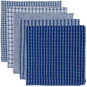 Ultra Absorbent Everyday Cotton Kitchen Towels Dishcloth Set Assorted Blue 5 Piece