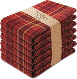 Harvest Kitchen Towels Autumn Checks Set of 6 Dish Towels 20X30 Inches 100% Cotton Highly Absorbent Hanging Loop Kitchen Towels Premium Quality Mitered Corners Kitchen Towels Dish Cloths