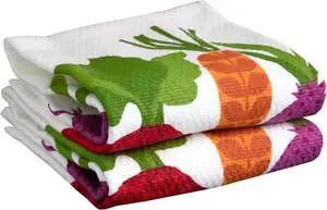 T-fal Textiles Double Sided Print Woven Cotton Kitchen Dish Towel Set 2-pack 16 x 26 Veggie Print