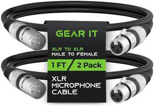 XLR to XLR Microphone Cable (1 Feet 2 Pack) XLR Male to Female Mic Cable 3-Pin Balanced Shielded XLR Cable for Mic Mixer Recording Studio Podcast - Black 1Ft 2 Pack