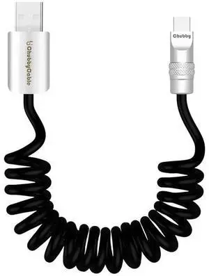 Soft Chubby - 240W Spring Silicone Fast Charge Cable Coiled USB-C Charging Cable Retractable Charger Cable for Car Black USB-A to Type-C 1.64FT-3.3FT