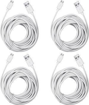 4-Pack 25ft Security Camera Micro USB Extension Cable Compatible for Wyze Cam Pan Blink Mini YI Home Camera White