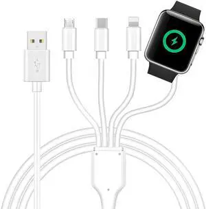 4 in 1 Watch & Phone Charger Cable Multi Charging Cord Fast Magnetic Cable USB Type C for  Watch iPhone Pods Android & More / 3.3ft