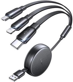 Multi Charging Cable 3 in 1 Charging Cable Retractable Car Charger with Type C/L/Micro USB Ports for iPhone 16 15 14 Pro Max/ Galaxy S25/PS/Kindle Travel Charger for Multiple Devices