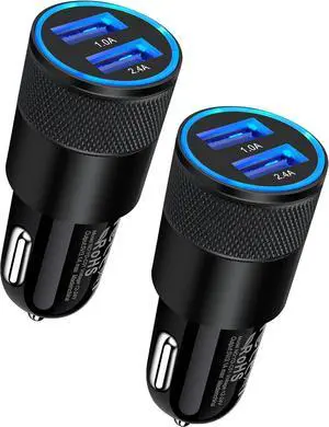 Car Charger [2Pack/3.4a] Fast Charge Dual Port USB Cargador Carro Lighter Adapter for iPhone 15 14 13 12 11 Pro Max X XR XS 8 Plus 6s iPad  Galaxy S23 S22 S21 S10 Plus S7 j7 S10e S9 Note 8