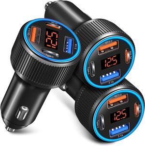 USB C Car Charger 3 Pack 65W 4 Port Car Power Adapter with Voltmeter PD 30W/QC 3.0 Fast Charging Cigarette Lighter USB Charger Plug for iPhone 16/15/14/13/12/11 Pro Max/Pad Android(Black)