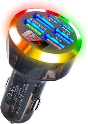 Super Fast Charge USB C Car Phone Charger Adapter 6 in 1 with Voltage Display 250W Multi Port Cigarette Lighter USB Charger with Volt Meter for iPhone 16 15 Pro Max 14 Plus 13  Android Phone