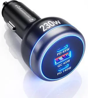230W USB-C Fast Car Charger PD3.1/PPS63W/QC45W, 3-Port Mutiple Car Charger Adapter Cigarette Lighter 12V-24V, Super Fast Charging for iPhone/MacBook/iPad/Laptop/Samsung/Pixel/Android 230W USB-C Fast Car Charger PD3.1/PPS63W/QC45W, 3-Port Mutiple Car Charger Adapter Cigarette Lighter 12V-24V, Super Fast Charging for iPhone/MacBook/iPad/Laptop/Samsung/Pixel/Android