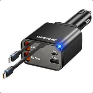 [2025 Upgraded] Retractable Car Charger 69W Car Phone Charger with Cables Fast Charging Gifts for Men Women Car Accessories for iPhone 16 15 14 13 12  Black