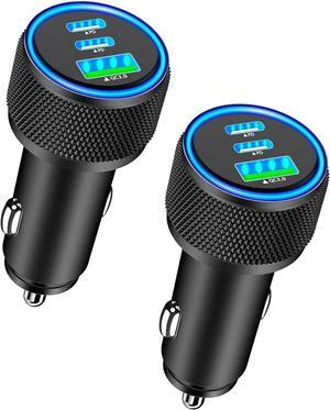 USB C Car Charger 2Pack 3-Port 67W Dual PD USB-C&USB-A Car Power Cigarette Lighter USB Charger 3 in 1 PD/QC Type C Fast Car Charging for iPhone 16 16 Pro 15 14 13 12/Galaxy S24 S23/Pixel/iPad