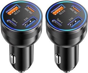 USB C Car Charger 2Pack 65W 4-Port USB-C Cigarette Lighter Adapter Fast Car Phone Charger Multiport PD 3.0 & QC Type C Car Charger for iPhone 16/15/14/13/12/11/Pro Max iPad  Galaxy