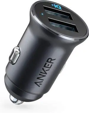320 Car Charger (24W II) Mini Aluminum Alloy Dual USB with Blue LED for iPhone15 14 13 12 Series iPad Pro/Air 2/Mini Galaxy and More - Not Compatible with Quick Charge
