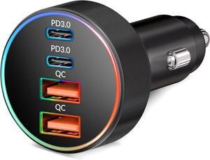 USB C Car Charger 4-Port 90W Dual USB-C & USB-A Car Charger Adapter PD/QC Multi Port Fast Charging Cigarette Lighter for iPhone 16 15 14 13 12 11 Pro Max iPad  S24 S23 S22 Pixel Android
