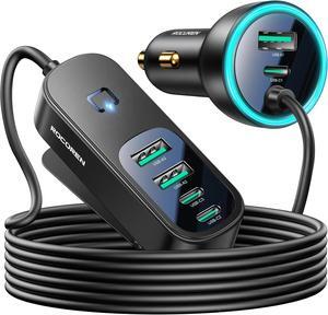 105W 6-Port Multiport Car Charger PD Fast USB C Car Charger for Multiple Devices Cigarette Lighter Adapter Car Travel Essentials for Road Trips with 5FT Cable for iPhone 16/15  S25