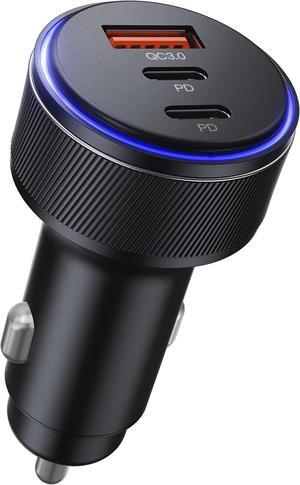 AKNSN 90W USB-C & USB-A Car Charger 3-Port Fast Charging PD3.0 & QC3.0 Compatible with iPhone 16/15/14/13 Pro Max iPad MacBook  Google Pixel More