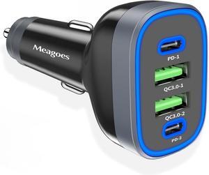 USB C Car Charger 72W 4 Ports Super Fast Automobile Charger for iPhone 16/15 Pro/Max/14/13/12/11/iPad Air  Galaxy S24/S23 Plus/Ultra/S22 Type C Cigarette Lighter USB Adapter-Gray