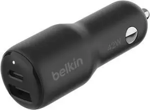 BoostCharge 42-Watt Dual Port Fast Car Charger w/30W USB-C & 12W USB-A Ports for iPhone 16 16 Pro Galaxy S25 S24 Pixel 9 & 8 Nintendo Switch 2 & More - Black