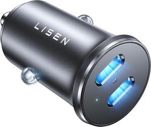 90W USB C Car Charger 2-Port PD 45W & QC 3.0 USB C Cigarette Lighter Adapter for iPhone 16 [All Metal & Mini] USB C Car Charger Fast Charging for iPhone 16/15/14/13 Pro Galaxy S25/S24 iPad
