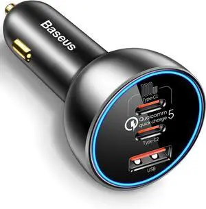 160W USB C Car Charger, Baseus Type C Car Charger, QC5.0 PD3.0 PPS 3 Ports Super Fast Charging Car Phone Charger Adapter for iPhone 15 14 13 Pro,  S22 iPad MacBook Pro