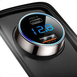 [Pure Copper] USB C Car Charger 45W Dual USB Car Charger Adapter with 27W/20W PD Port Fast QC3.0 LED Voltmeter for iPhone 15 14 13 Max/Pro/Plus/Mini Pixel 7/6/5  S22/21 More