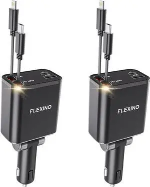 Retractable Car Charger for iPhone 16 69W Fast Charging Car Charger USB C Car Chargers with 2 Retractable Cords 2.6ft Car Adapter for iPhone 16/15/14/13/12 Series Galaxy Black 2 Packs
