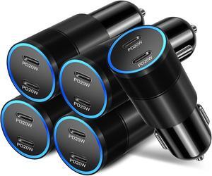 5 Pack USB C Car Charger 40W Dual Port 12V USB C Car Charger Cigarette Lighter Adapter PD 3.0 Fast Charge Type C Car Phone Charger for iPhone 15 14 13 12 Pro Max iPad  S24 S23(Black)