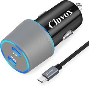 Dual USB C Car Charger 40W Fast Charging Compatible for iPhone 16/15 Pro Max/Plus Google Pixel 9/8/7/6  Galaxy S24/S23/S22 Ultra Rapid Cigarette USB Automobile Charger with 3FT Type C Cord