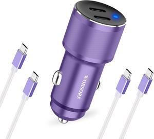 Dual USB C Car Charger 60W PD (30W+30W) Super Fast Charging Adapter Metal for iPhone 16/15 Pro Max  Galaxy S25 Ultra/S25 Plus/S25/S24/S23 Note 20/10 iPad +2X Type C to C Cable 3.3Ft