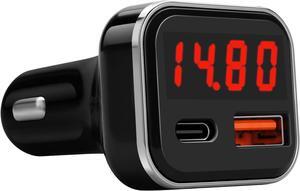 USB C Car Charger Adapter with Volt Meter 30W Cigarette Lighter Adapter with Voltmeter Type C Car Charger Fast Charging 12V PD & QC 3.0 Compatible with iPhone 15 Pro Max  Galaxy S24