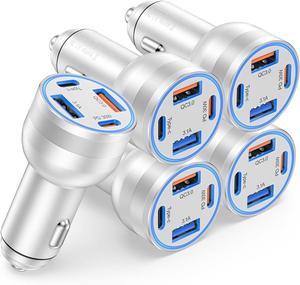 USB C Car Charger 5 Pack 4-Port 65W Dual USB-C & USB-A Fast Car Phone Charger Adapter PD/QC Fast Charging Car Cigarette Lighter for iPhone 16 15 14 13 12 Pro Max  Galaxy iPad