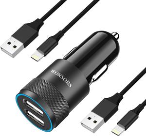 [ MFi Certified] Fast Car Charger Dual USB 4.8A Rapid Charging Power Adapter with 2 Pack 3Ft Lightning Cable Cord Compatible for iPhone 14/13/12/11/Pro Max/XS/XR/X/8 Plus/7/SE iPad Airpods