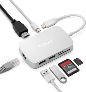 USB C Adapter 7 in 1 USB C Hub Muliport Adapter 4K HDMI Gigabit Ethernet 2 USB 3.0 100W PD Charging SD/TF Card Reader Compatible with MacBook Pro/Air iPad Air/Pro iMac Laptop PC