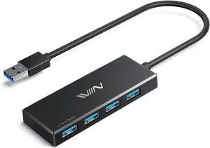 USB 3.0 Hub 4 Port USB Splitter Extender Portable Adapter Multiport Data Hub for Laptop Xbox Flash Drive HDD Console Camera Keyborad Mouse Windows Mac OS PC Not Designed to Charge Devices-Black