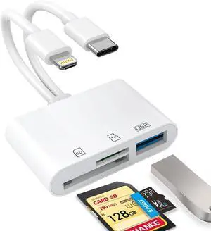 SD Card Reader for iPhone iPad USB C and Lightning Dual Port SD Card Adapter Memory Card Reader for Camera Adapter Support SD Micro SD USB 3.0 No App Driver Required
