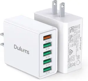 50W USB Wall Charger Block 2Pack 5-Port Charger Fast Charging Block QC 3.0 Multiport Box Brick Cube USB A Wall Plug for iPhone 16/15/14 Pro Max Plus iPad Galaxy LG Moto Android Phones AirPorts